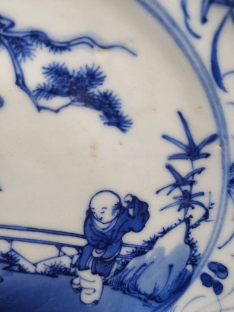 古玩陶瓷清道咸·三娘教子圖青花臥足盤拍賣，當前價格2666元