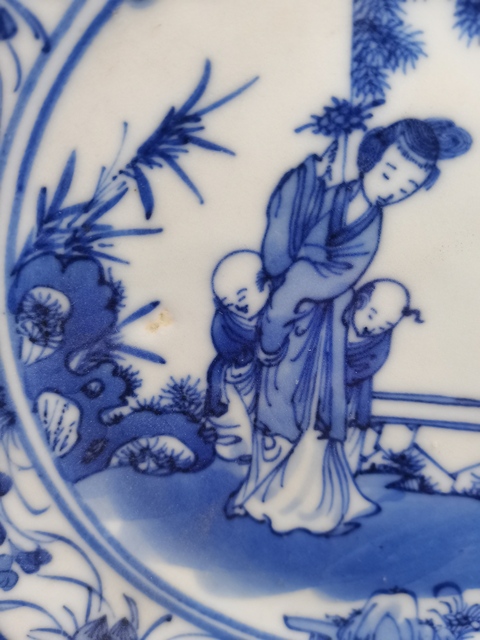 古玩陶瓷清道咸·三娘教子圖青花臥足盤拍賣，當前價格2666元