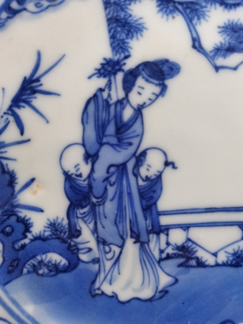 古玩陶瓷清道咸·三娘教子圖青花臥足盤拍賣，當前價格2666元