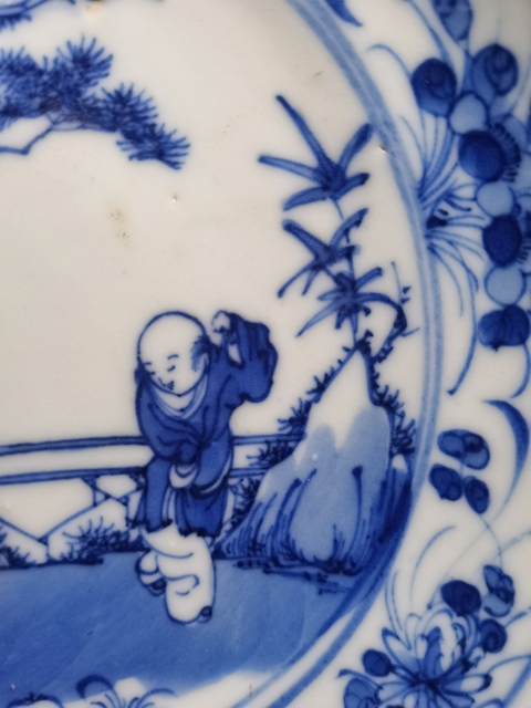 古玩陶瓷清道咸·三娘教子圖青花臥足盤拍賣，當前價格2666元