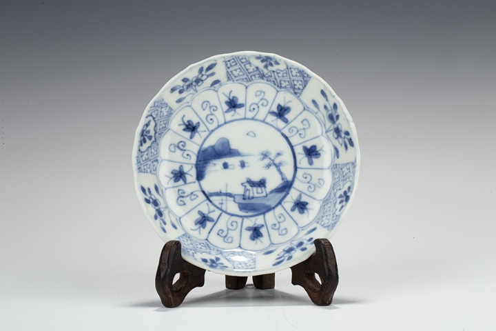 古玩陶瓷清康熙·青花山水花卉紋杯碟一套真品鑒賞圖
