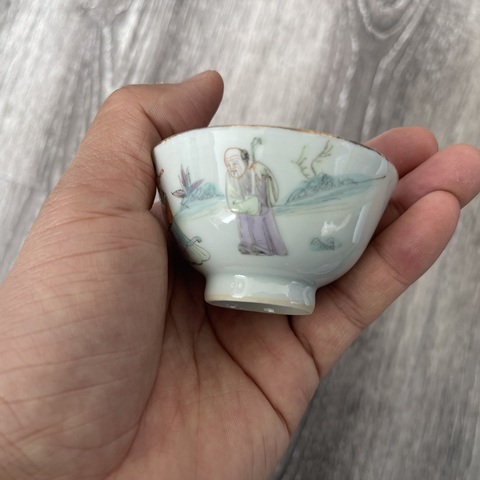 古玩陶瓷清晚期粉彩人物故事杯 茶杯酒杯小碗茶圓拍賣，當前價格1850元