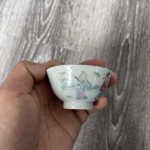 古玩陶瓷清晚期粉彩人物故事杯 茶杯酒杯小碗茶圓拍賣，當前價格1850元