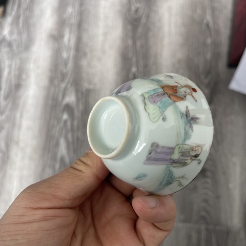 古玩陶瓷清晚期粉彩人物故事杯 茶杯酒杯小碗茶圓拍賣，當前價格1850元