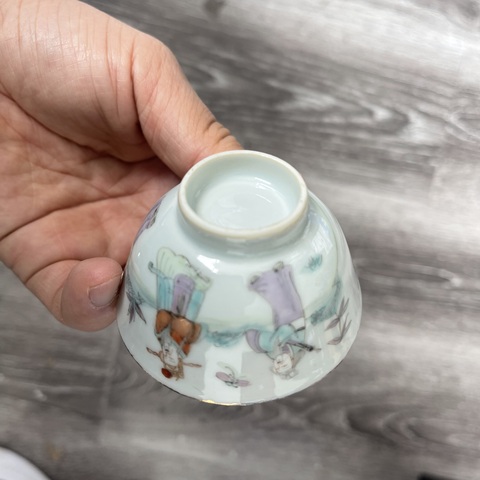 古玩陶瓷清晚期粉彩人物故事杯 茶杯酒杯小碗茶圓拍賣，當前價格1850元