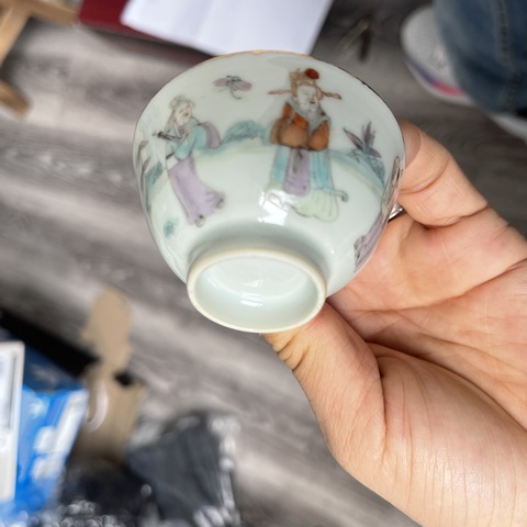 古玩陶瓷清晚期粉彩人物故事杯 茶杯酒杯小碗茶圓拍賣，當前價格1850元