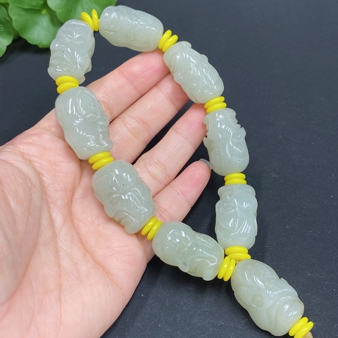 古玩玉器(特價)和田玉十八羅漢雙面手工精雕手串(帶鑒定證書)拍賣，當前價格688元