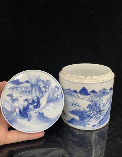 古玩陶瓷青花山水紋蓋罐拍賣，當前價格4888元