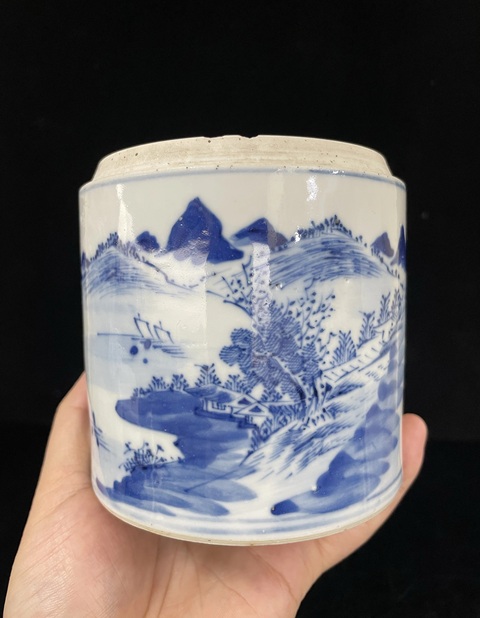 古玩陶瓷青花山水紋蓋罐拍賣，當前價格4888元