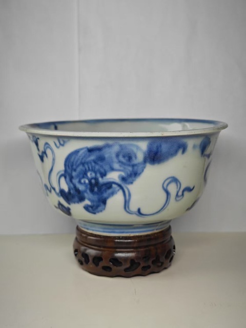 古玩陶瓷明空白期青花獅紋碗拍賣，當前價格4567元