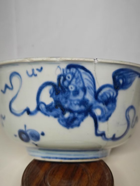 古玩陶瓷明空白期青花獅紋碗拍賣，當前價格4567元