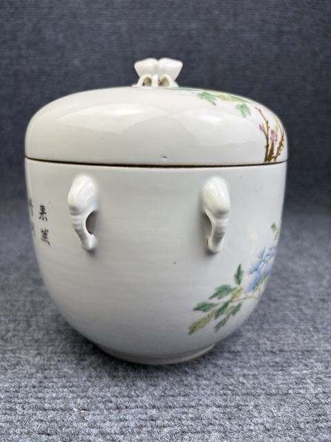 古玩陶瓷粉彩富貴白頭大蓋缸拍賣,當前價格4588元