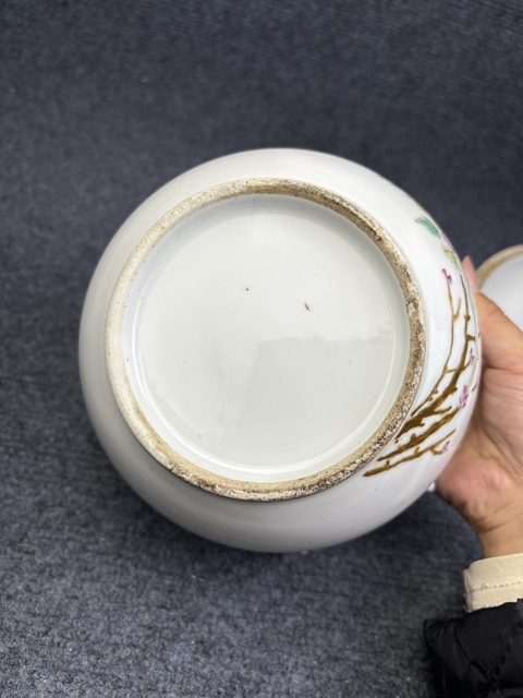 古玩陶瓷粉彩富貴白頭大蓋缸拍賣,當前價格4588元