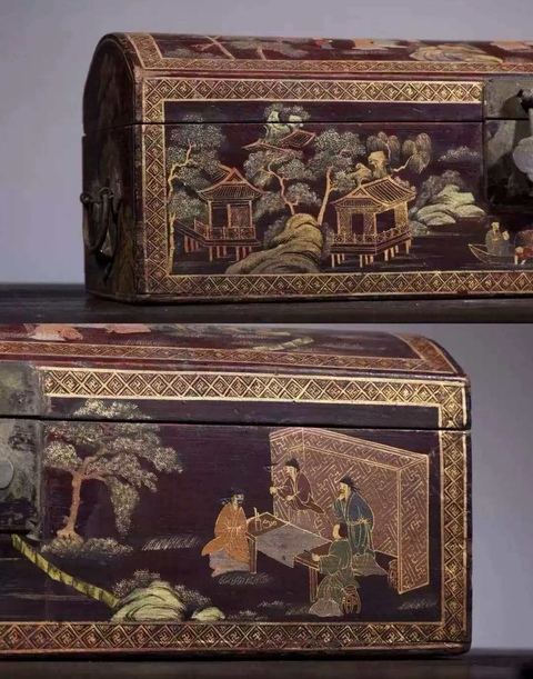 古玩雜項(xiàng)清中晚期漆器描金彩繪轎箱拍賣(mài)，當(dāng)前價(jià)格8860元