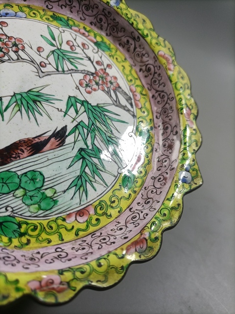 古玩陶瓷民國銅胎掐絲琺瑯花口盤拍賣,當前價格880元