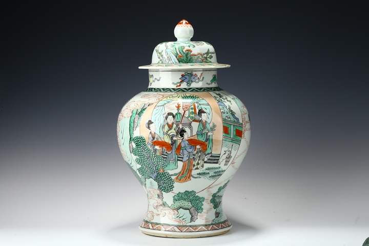 古玩陶瓷晚清·五彩人物故事紋將軍罐拍賣，當(dāng)前價格20000元
