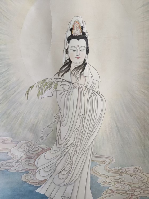 古玩字畫福建名家 中書協(xié)會員 福州書協(xié)副主席 鄭光中先生 觀世音菩薩造像 手工原裱立軸拍賣,當(dāng)前價格2988元