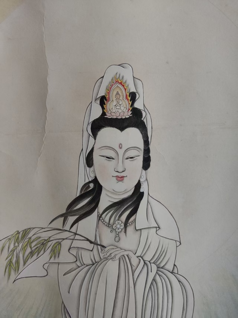 古玩字畫福建名家 中書協(xié)會員 福州書協(xié)副主席 鄭光中先生 觀世音菩薩造像 手工原裱立軸拍賣,當(dāng)前價格2988元