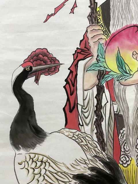 古玩字畫名家真跡福壽圖純手繪字畫有合影純手繪國畫精品收藏結緣拍賣,當前價格899元