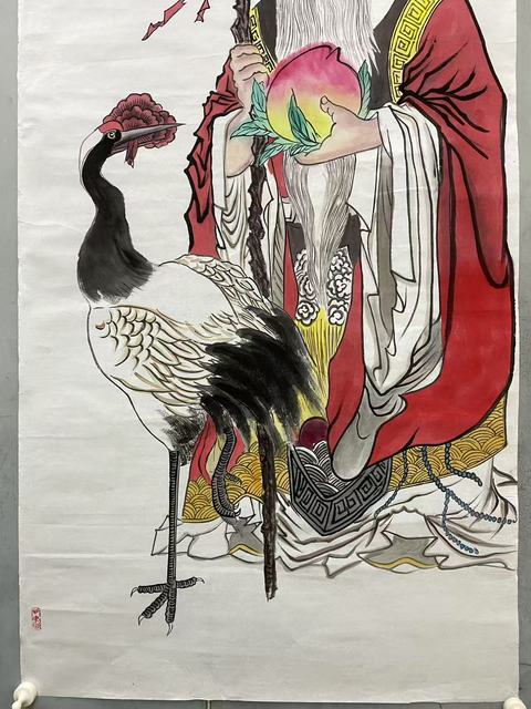 古玩字畫名家真跡福壽圖純手繪字畫有合影純手繪國畫精品收藏結緣拍賣,當前價格899元
