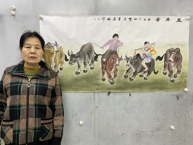 古玩字畫精品五牛圖名家真跡純手繪有合影字畫四尺橫幅國畫收藏結緣拍賣,當前價格899元