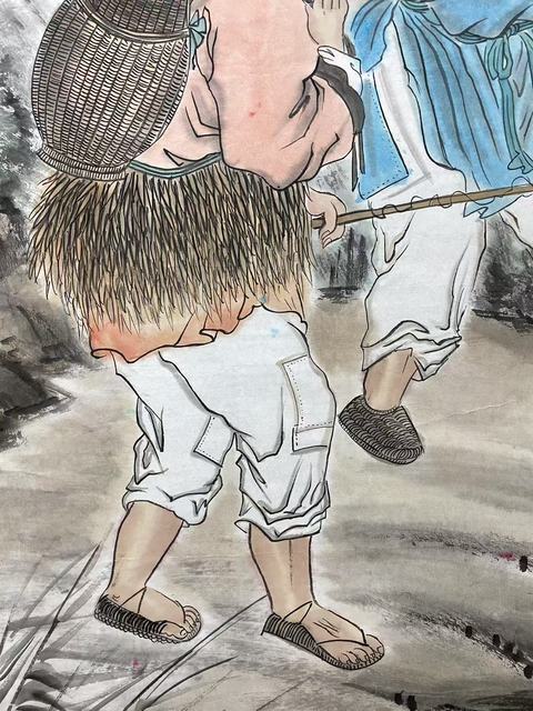 古玩字畫有合影精品人物真跡純手繪名家字畫收藏國畫漁樵自樂圖四尺豎幅拍賣,當前價格899元