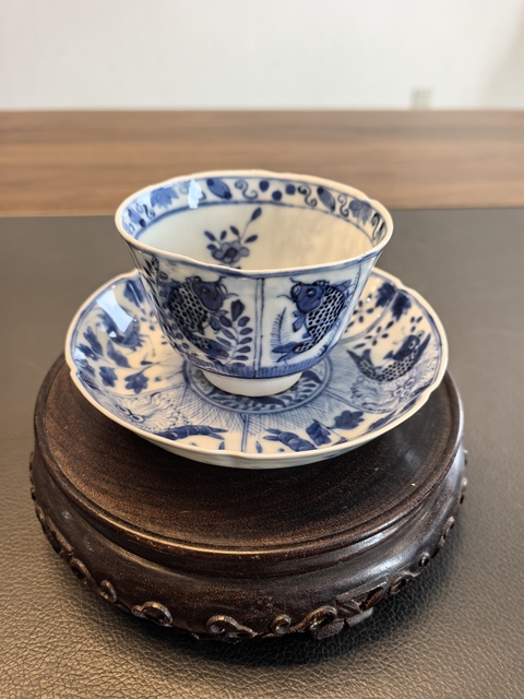 古玩陶瓷晚清青花魚趣圖杯碟拍賣，當(dāng)前價(jià)格2350元