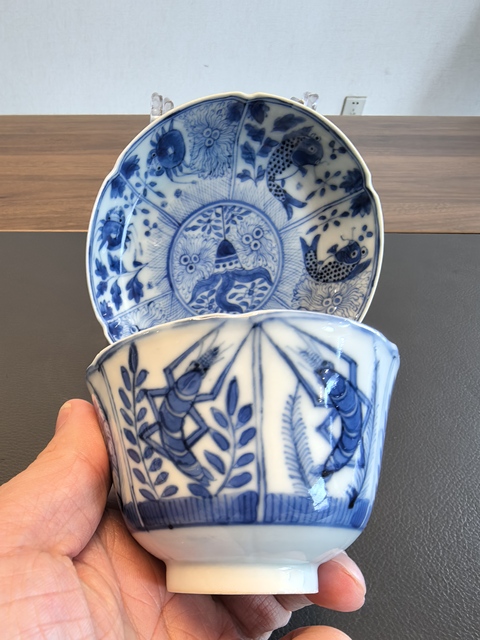 古玩陶瓷晚清青花魚趣圖杯碟拍賣，當(dāng)前價(jià)格2350元
