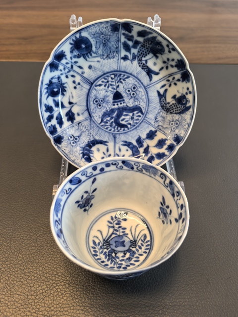 古玩陶瓷晚清青花魚趣圖杯碟拍賣，當(dāng)前價(jià)格2350元