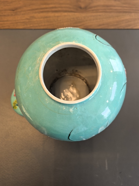 古玩陶瓷大清乾隆年製松石綠堆塑一路連科蓋罐拍賣,當前價格1980元