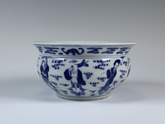 古玩陶瓷清晚期·青花八仙人物紋羅漢爐拍賣(mài)，當(dāng)前價(jià)格2664元
