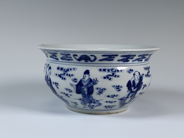 古玩陶瓷清晚期·青花八仙人物紋羅漢爐拍賣(mài)，當(dāng)前價(jià)格2664元