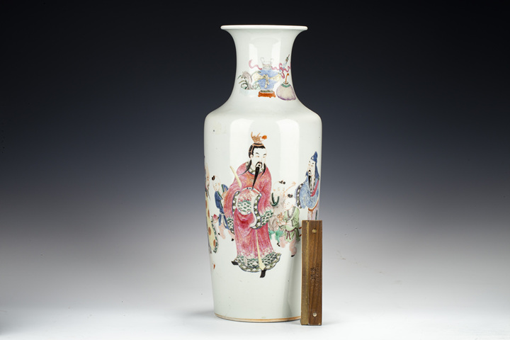 古玩陶瓷清末民初·粉彩福祿壽三星報喜圖軟棒槌瓶拍賣，當前價格39999元