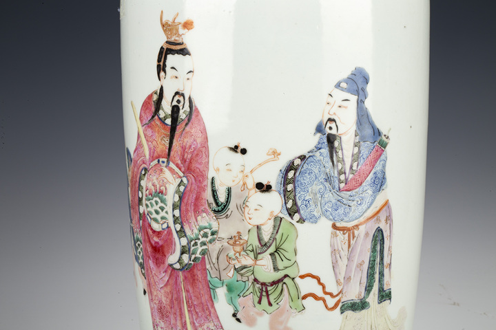 古玩陶瓷清末民初·粉彩福祿壽三星報喜圖軟棒槌瓶拍賣，當前價格39999元