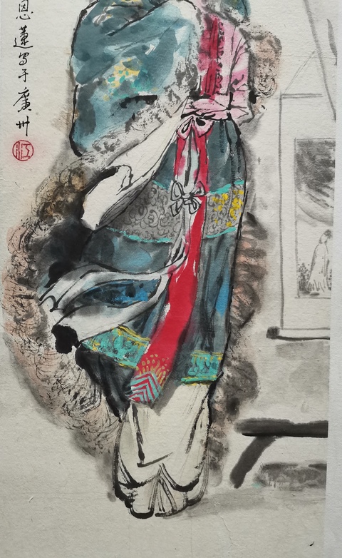 古玩字畫嶺南畫派著名畫家老中美協會員江恩蓮人物拍賣,當前價格3000元