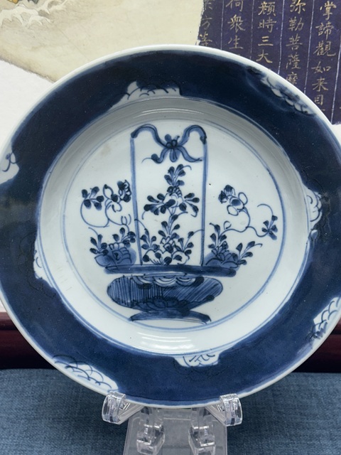 古玩陶瓷清康熙精品青花提籃盤拍賣，當(dāng)前價(jià)格690元