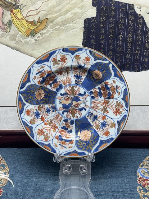 古玩陶瓷清康熙精品青花礬紅描金盤拍賣,當前價格1360元