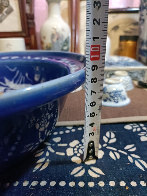 古玩陶瓷清中霽藍釉堆白花卉紋折沿盆拍賣,當前價格2888元