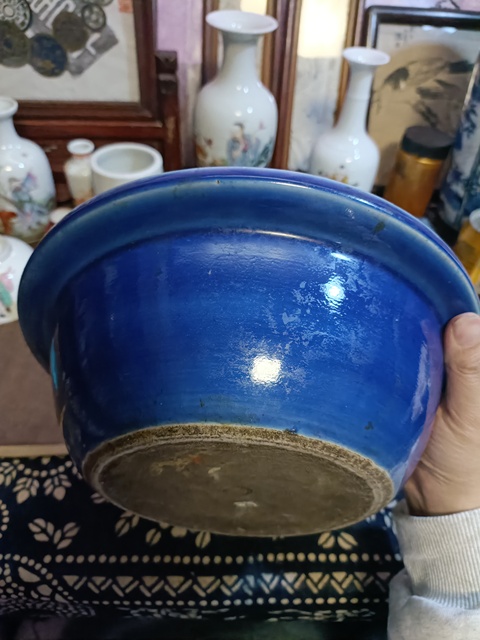 古玩陶瓷清中霽藍釉堆白花卉紋折沿盆拍賣,當前價格2888元
