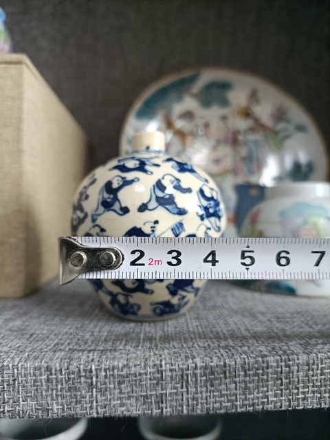 古玩陶瓷晚清煨瓷青花嬰戲圖罐拍賣,當前價格3888元