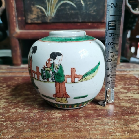 古玩陶瓷民國五彩人物故事紋茶葉罐拍賣，當前價格1800元