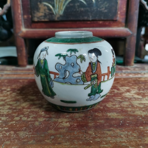 古玩陶瓷民國五彩人物故事紋茶葉罐拍賣，當前價格1800元
