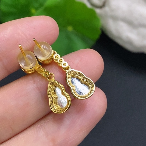 古玩玉器鎦金鑲嵌帝王綠翡翠耳墜 1對（正冰種滿綠）拍賣，當前價格598元