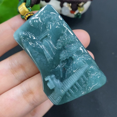 古玩玉器264天然翡翠山水牌掛件拍賣,當前價格358元