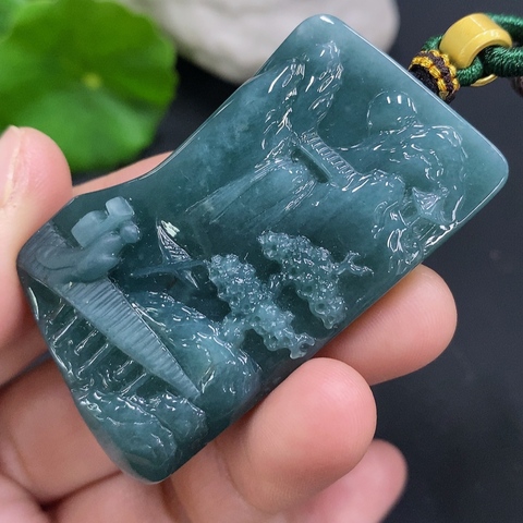 古玩玉器264天然翡翠山水牌掛件拍賣,當前價格358元