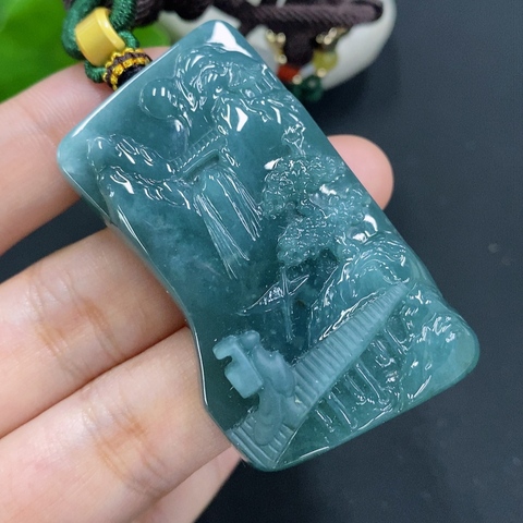 古玩玉器264天然翡翠山水牌掛件拍賣,當前價格358元