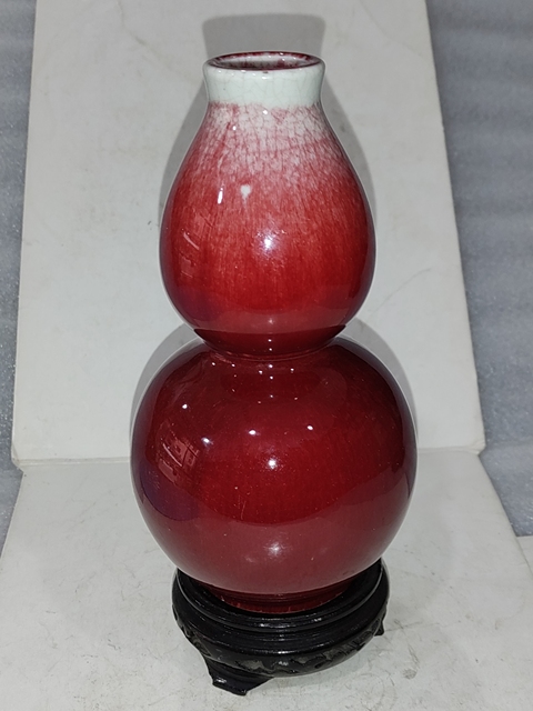 古玩陶瓷紅釉葫蘆瓶拍賣，當前價格888元
