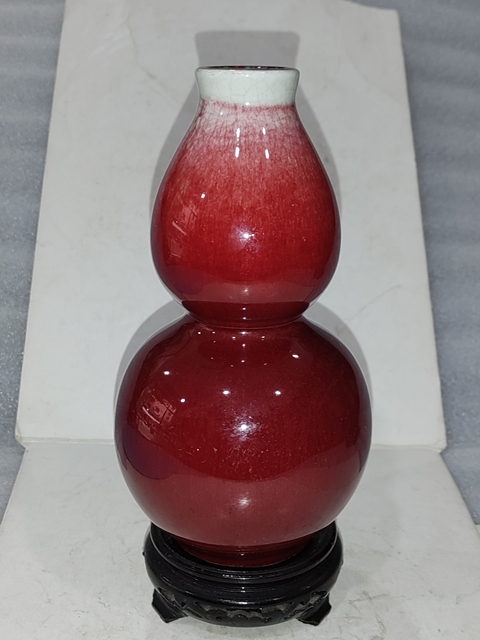 古玩陶瓷紅釉葫蘆瓶拍賣，當前價格888元