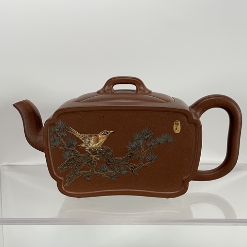 古玩陶瓷花鳥詩紋紫砂壺真品鑒賞圖