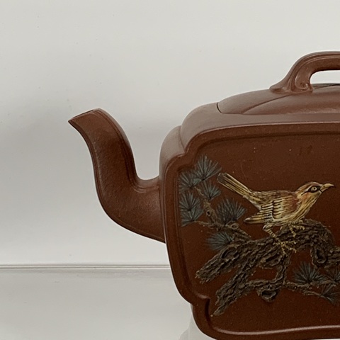 古玩陶瓷花鳥詩紋紫砂壺真品鑒賞圖